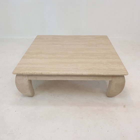 Image 1 of Table basse italienne vintage en travertin "Opium", années 1980