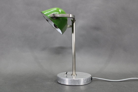 Image 1 of 1940S Art Deco Nickel Banker Table Lamp, Czechoslovakia