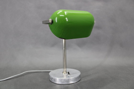 Image 1 of 1940S Art Deco Nickel Banker Table Lamp, Czechoslovakia