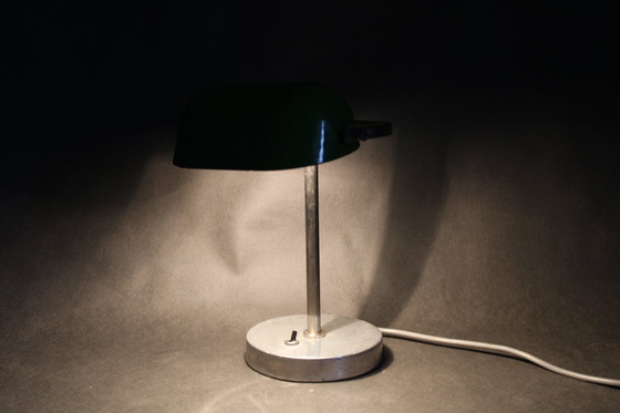 Image 1 of 1940S Art Deco Nickel Banker Table Lamp, Czechoslovakia