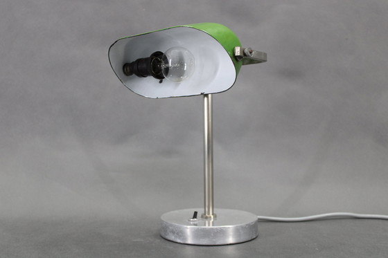 Image 1 of 1940S Art Deco Nickel Banker Table Lamp, Czechoslovakia