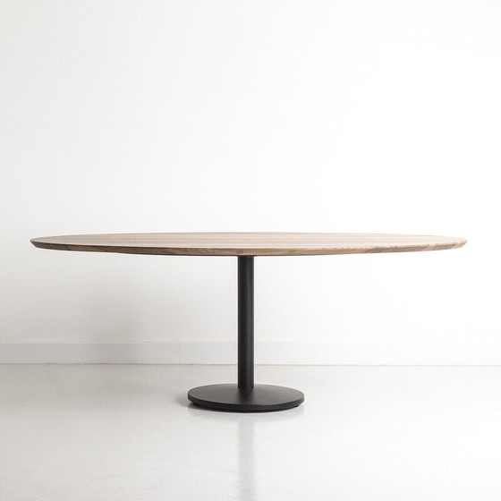 Image 1 of Table de salle à manger vintage en noyer américain et métal noir