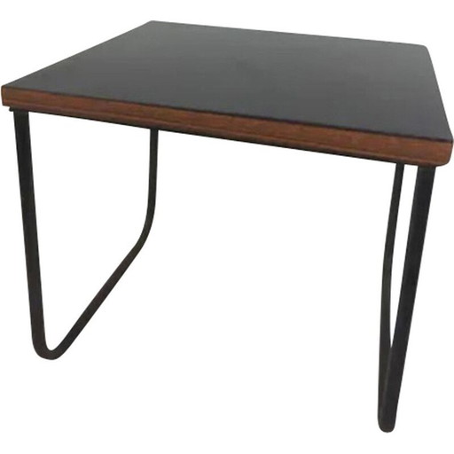 Paire de tables de nuit vintage en métal et bois par Pierre Gariche pour Steiner