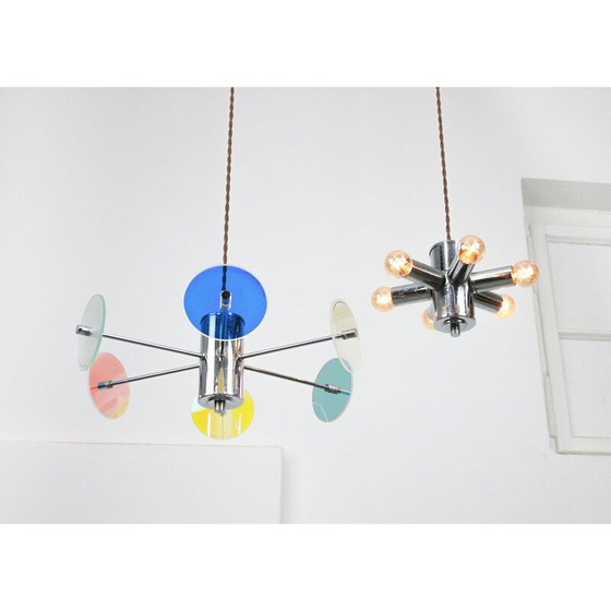 Image 1 of Suspension vintage chromée avec sculpture en verre, Italie 1970