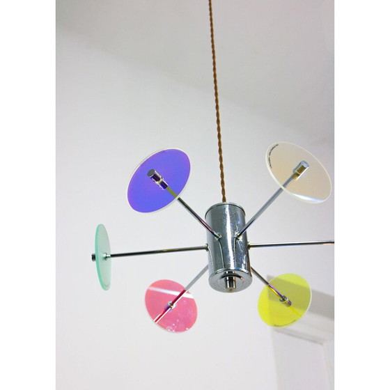 Image 1 of Suspension vintage chromée avec sculpture en verre, Italie 1970