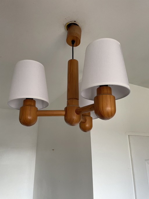 Lustre scandinave en bois massif 1970