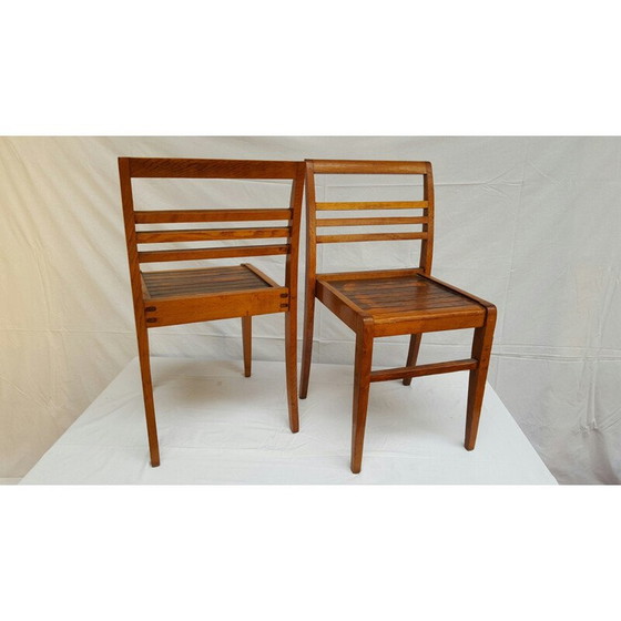 Image 1 of Paire de chaises de salle à manger en bois de chêne, René GABRIEL - années 1940