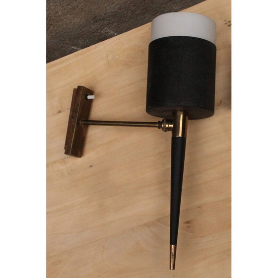 Image 1 of Pair of vintage wall lamp in lacquered and opaline metal