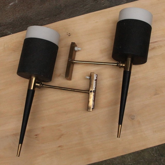 Image 1 of Pair of vintage wall lamp in lacquered and opaline metal