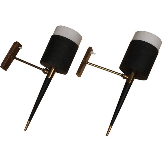 Image 1 of Pair of vintage wall lamp in lacquered and opaline metal