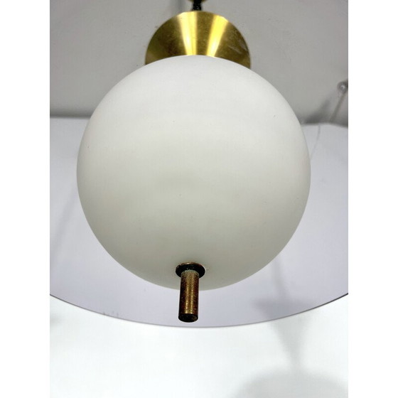 Image 1 of Lustre vintage en laiton et verre par Stilux Milano, Italie 1960s