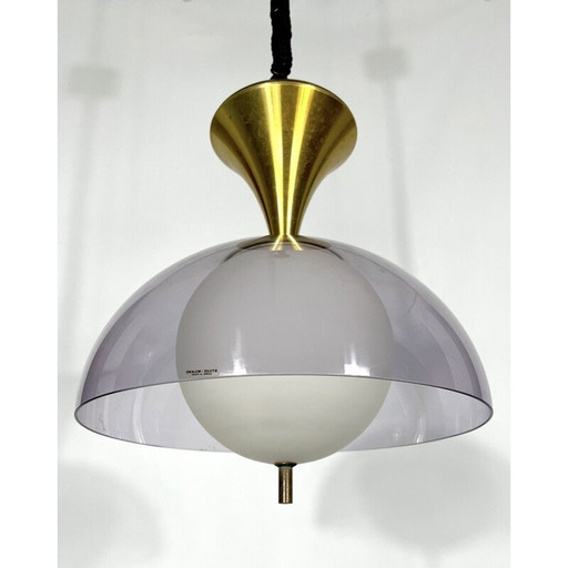 Lustre vintage en laiton et verre par Stilux Milano, Italie 1960s