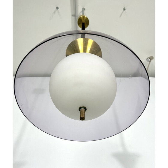 Image 1 of Lustre vintage en laiton et verre par Stilux Milano, Italie 1960s