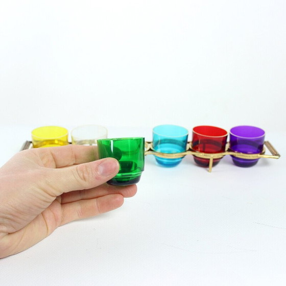 Image 1 of Ensemble de verres à liqueur en plastique aux couleurs de l'arc-en-ciel, Tchécoslovaquie 1960