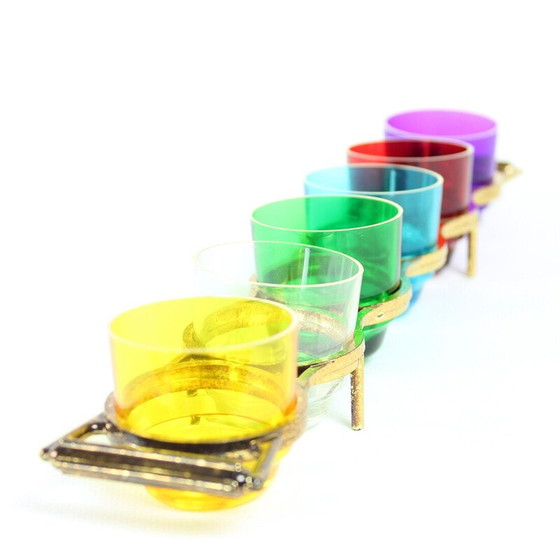 Image 1 of Ensemble de verres à liqueur en plastique aux couleurs de l'arc-en-ciel, Tchécoslovaquie 1960