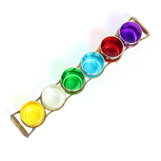 Image 1 of Ensemble de verres à liqueur en plastique aux couleurs de l'arc-en-ciel, Tchécoslovaquie 1960