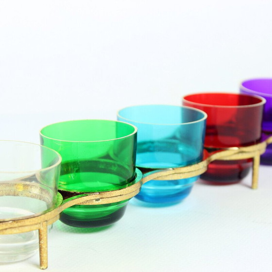 Image 1 of Ensemble de verres à liqueur en plastique aux couleurs de l'arc-en-ciel, Tchécoslovaquie 1960
