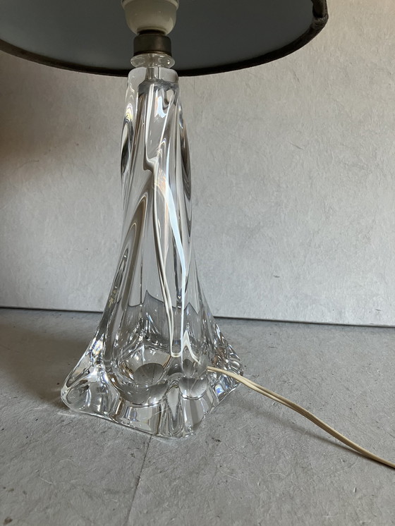 Image 1 of Lampe de table en verre cristal Val Saint Lambert avec abat-jour.