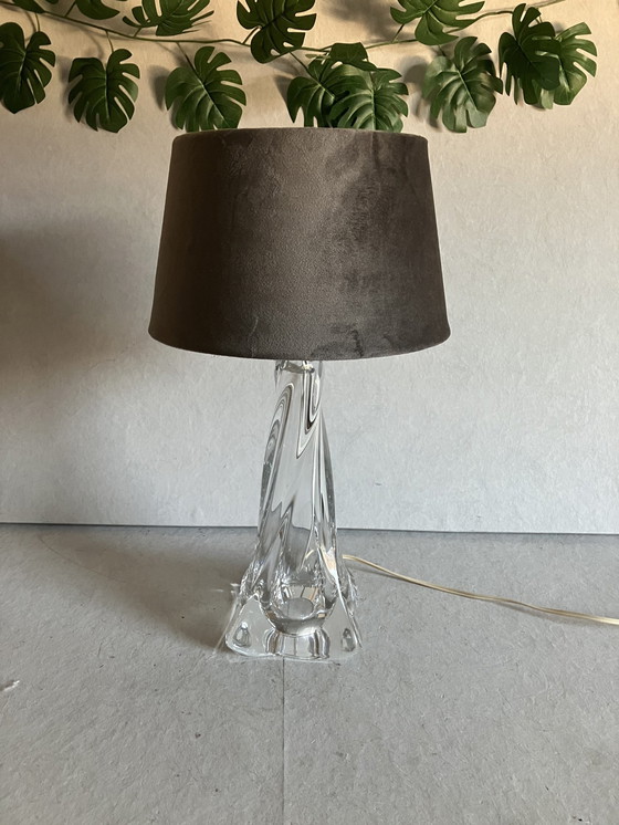 Image 1 of Lampe de table en verre cristal Val Saint Lambert avec abat-jour.