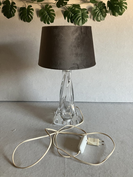 Image 1 of Lampe de table en verre cristal Val Saint Lambert avec abat-jour.