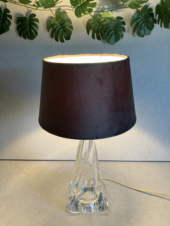 Image 1 of Lampe de table en verre cristal Val Saint Lambert avec abat-jour.