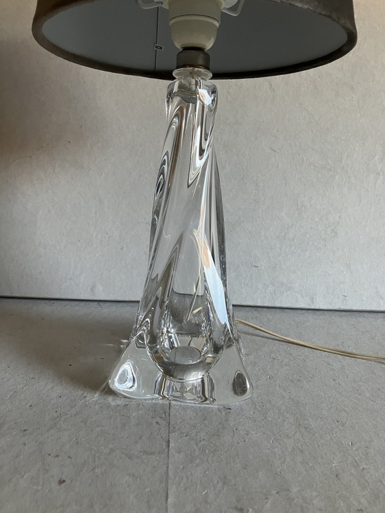 Image 1 of Lampe de table en verre cristal Val Saint Lambert avec abat-jour.