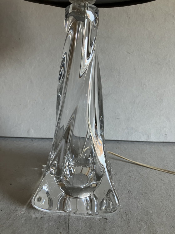 Image 1 of Lampe de table en verre cristal Val Saint Lambert avec abat-jour.