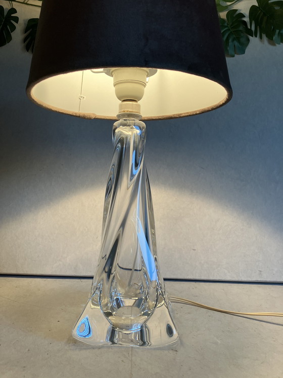 Image 1 of Lampe de table en verre cristal Val Saint Lambert avec abat-jour.