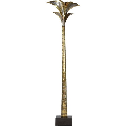 Lampadaire vintage en laiton doré et argenté représentant un palmier par Henri Fernandez pour Maison Honoré, 1970