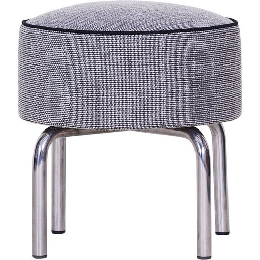 Repose-pieds vintage en tissu et chrome par Robert Slezak, années 1930