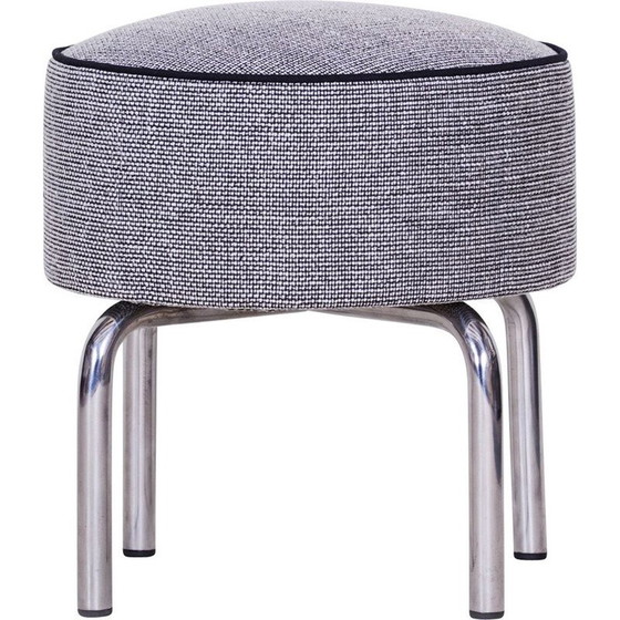 Image 1 of Repose-pieds vintage en tissu et chrome par Robert Slezak, années 1930