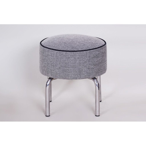 Repose-pieds vintage en tissu et chrome par Robert Slezak, années 1930