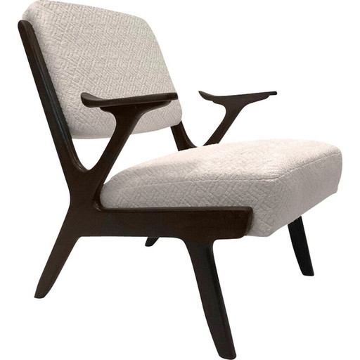 Fauteuil vintage en bois et tissu Dedar, années 1950