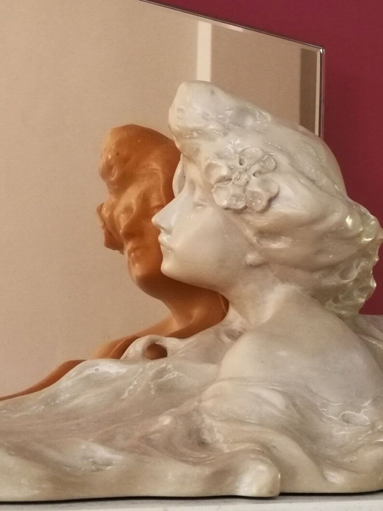 Image 1 of Sculpture Art Nouveau avec miroir rose par Lambert Escaler