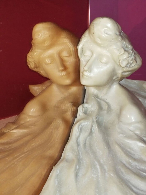 Image 1 of Sculpture Art Nouveau avec miroir rose par Lambert Escaler