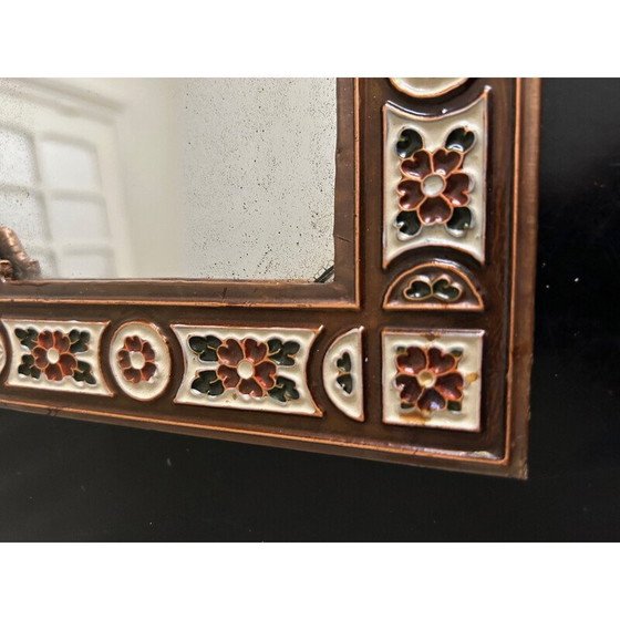 Image 1 of Miroir vintage en métal émaillé et gaufré avec décoration d'oiseaux, 1970