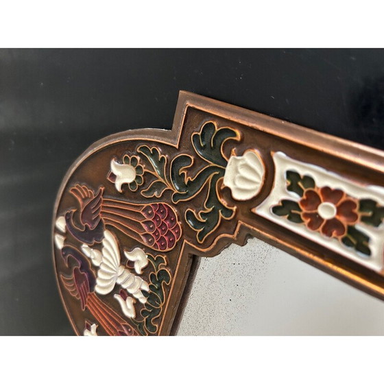 Image 1 of Miroir vintage en métal émaillé et gaufré avec décoration d'oiseaux, 1970