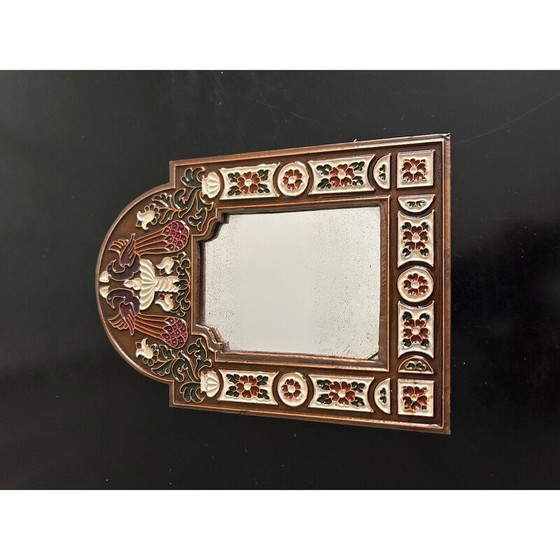 Image 1 of Miroir vintage en métal émaillé et gaufré avec décoration d'oiseaux, 1970