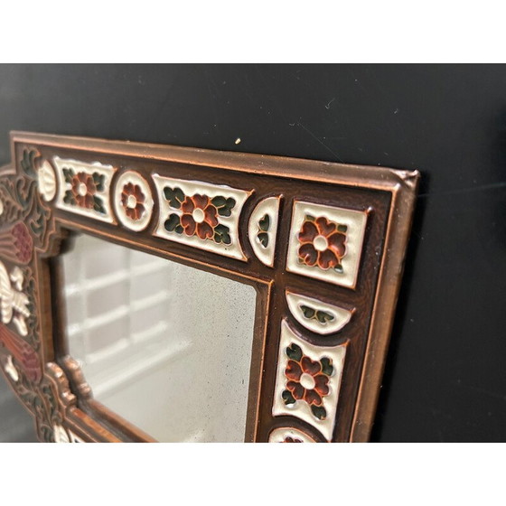 Image 1 of Miroir vintage en métal émaillé et gaufré avec décoration d'oiseaux, 1970