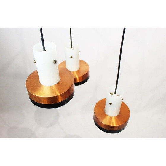 Image 1 of Lampe suspendue vintage en cuivre et bois de rose, 1960s