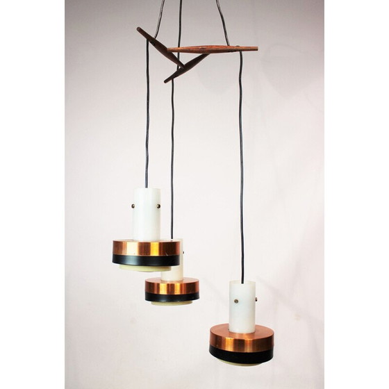 Image 1 of Lampe suspendue vintage en cuivre et bois de rose, 1960s