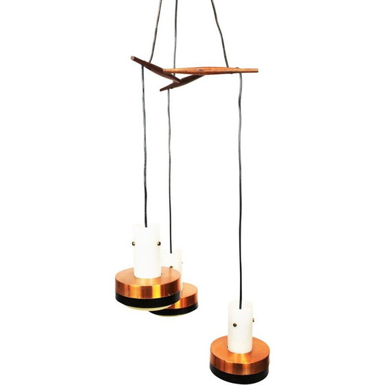 Image 1 of Lampe suspendue vintage en cuivre et bois de rose, 1960s