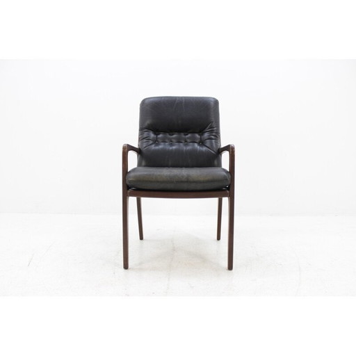 Fauteuil vintage danois en cuir noir - 1960s