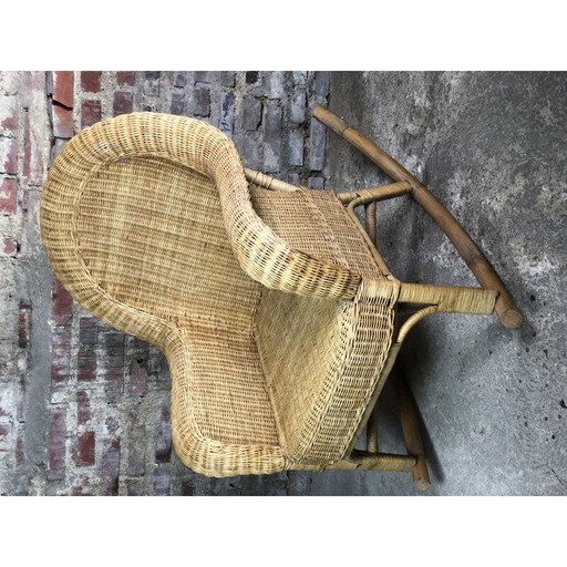 Fauteuil à bascule vintage en rotin et bambou, 1980