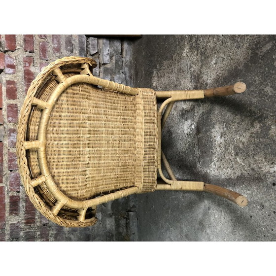 Image 1 of Fauteuil à bascule vintage en rotin et bambou, 1980