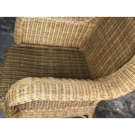 Image 1 of Fauteuil à bascule vintage en rotin et bambou, 1980