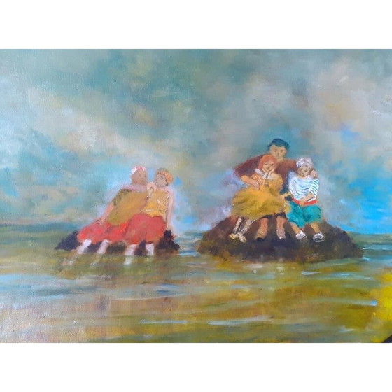 Image 1 of Huile sur toile vintage "Talking to the rocks 1" par Elodie Huré, 2020