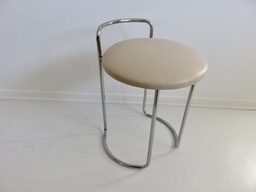 Tabouret Italien en Métal Chromé et Skaï, 1970-1980