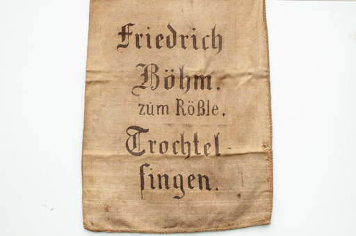 Sac de toile antique / sac à grain 1910Er, Trochtelfingen Restaurant "Zum Rößle