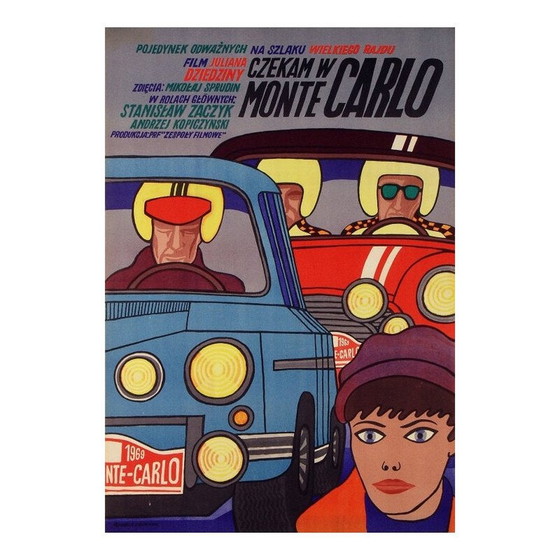 Image 1 of Affiche polonaise originale "J'attendrai à Monte-Carlo" d'Andrzej Krajewski, 1960